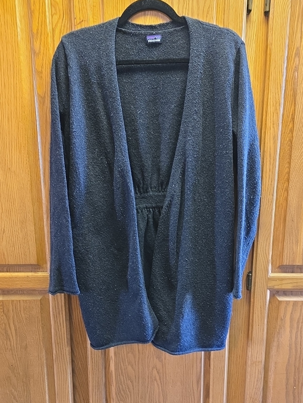 Patagonia Black Open-Front Women's Cardigan with Pleated Back, Size Small